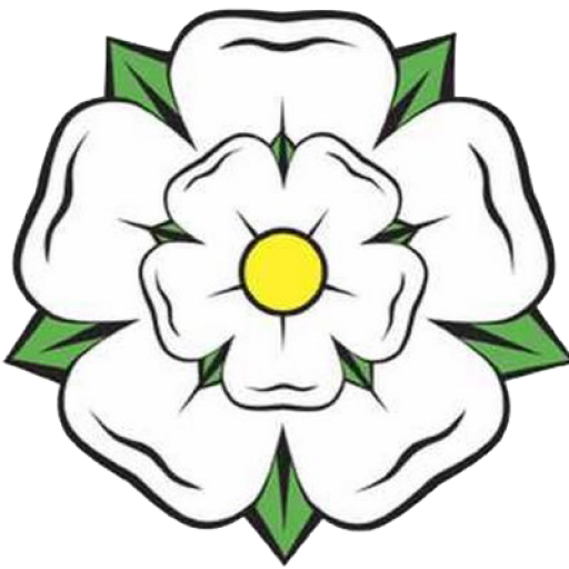 A stylised white rose the symbol of the county of Yorkshire.
